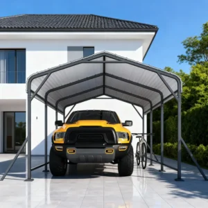 10X15 Ft Heavy Duty Carport With Extra Support Pole, Metal Carport With Uv Protection