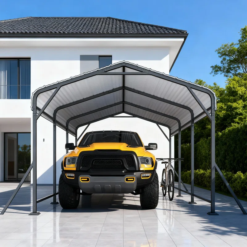 10X15 Ft Heavy Duty Carport With Extra Support Pole, Metal Carport With Uv Protection